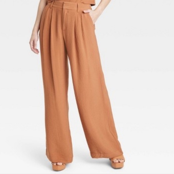 a new day Pants - A new day copper crinkle Wide-Leg Pants size 10 NWT